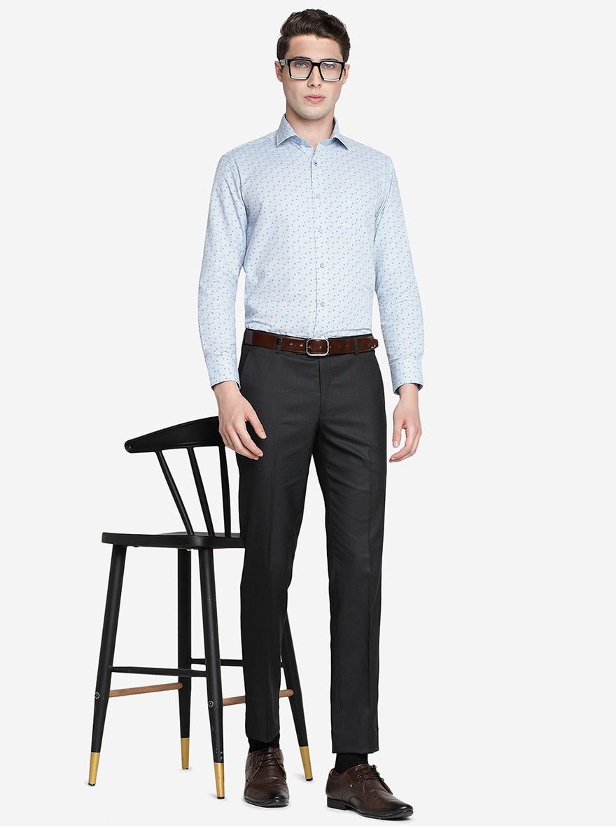 Sky Blue Printed Slim Fit Formal Shirt | Greenfibre