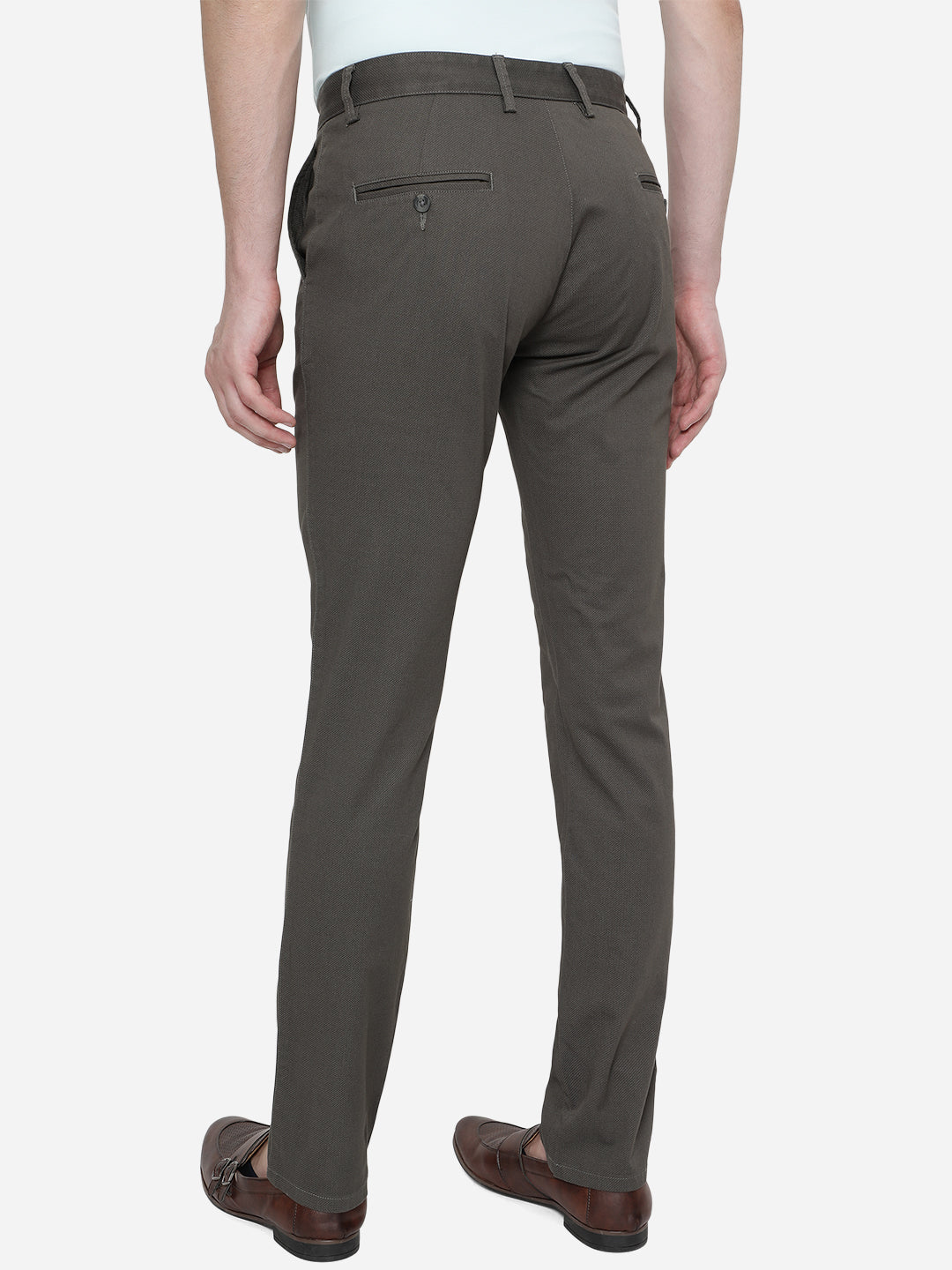 Olive Green Solid Super Slim Fit Casual Trouser | Greenfibre