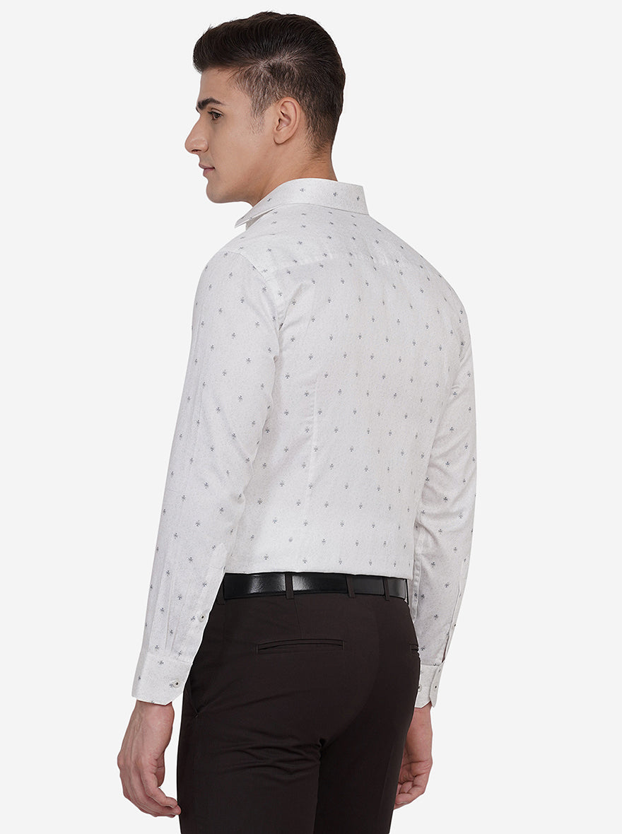 White & Grey Printed Slim Fit Formal Shirt | Greenfibre