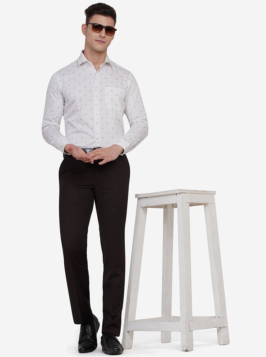 White & Grey Printed Slim Fit Formal Shirt | Greenfibre