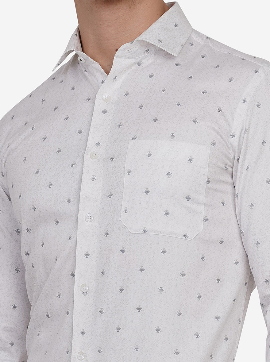 White & Grey Printed Slim Fit Formal Shirt | Greenfibre