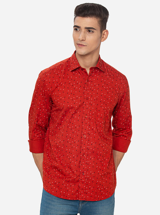 Red Printed Slim Fit Casual Shirt | Greenfibre