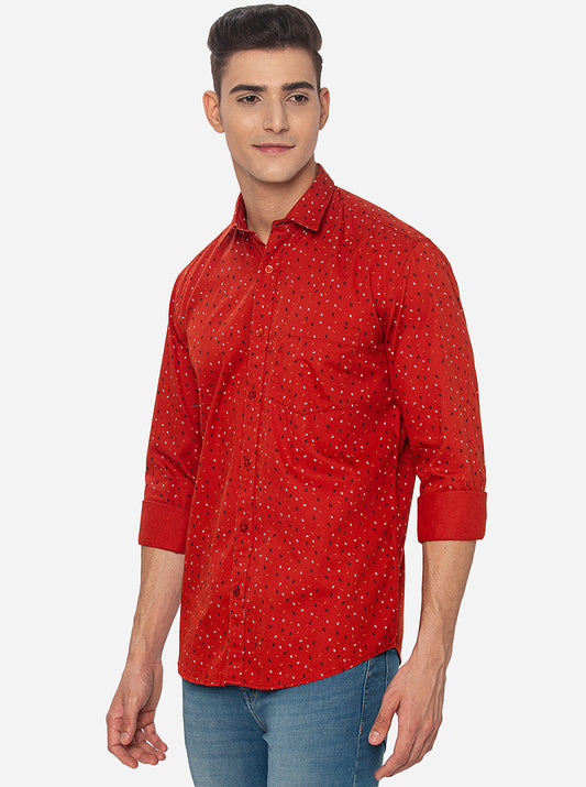 Red Printed Slim Fit Casual Shirt | Greenfibre