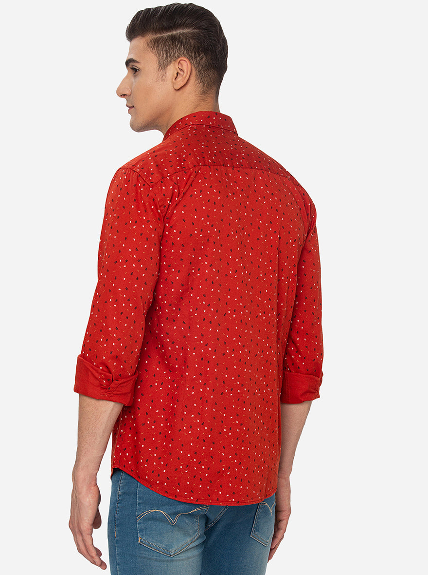 Red Printed Slim Fit Casual Shirt | Greenfibre