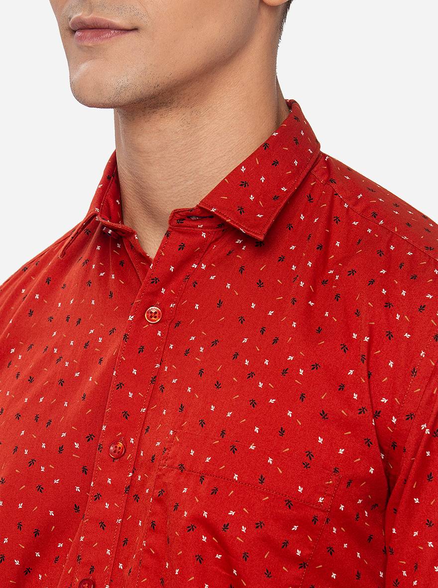 Red Printed Slim Fit Casual Shirt | Greenfibre