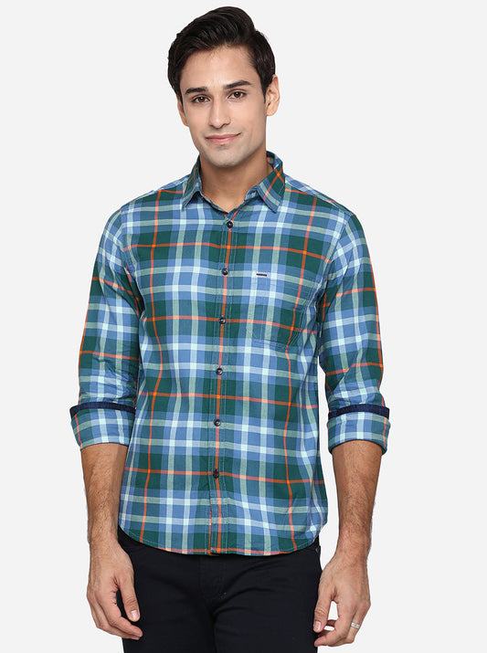 Antiquil Green Checked Slim Fit Semi Casual Shirt | Greenfibre