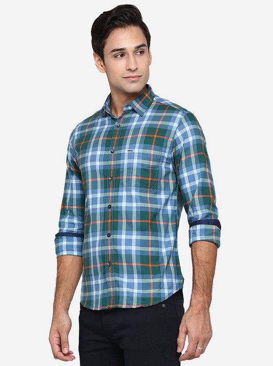 Antiquil Green Checked Slim Fit Semi Casual Shirt | Greenfibre
