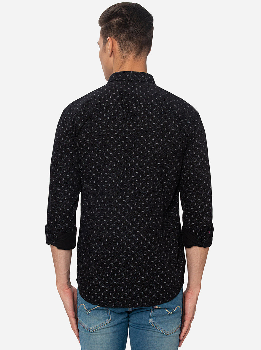Jet Black Printed Slim Fit Casual Shirt | Greenfibre