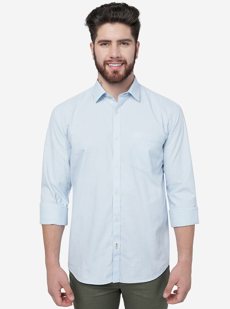 Light Blue Checked Smart Fit Semi Casual Shirt | Greenfibre