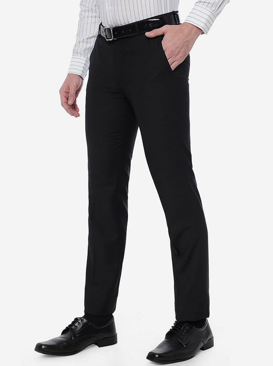 Black Solid Slim Fit Formal Trouser | Greenfibre