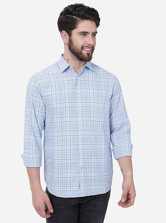 Dusk Blue Checked Slim Fit Semi Casual Shirt | Greenfibre