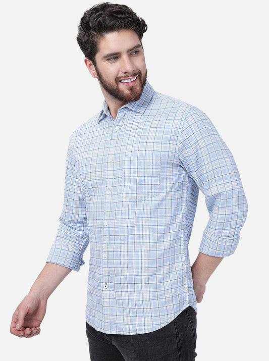 Dusk Blue Checked Slim Fit Semi Casual Shirt | Greenfibre