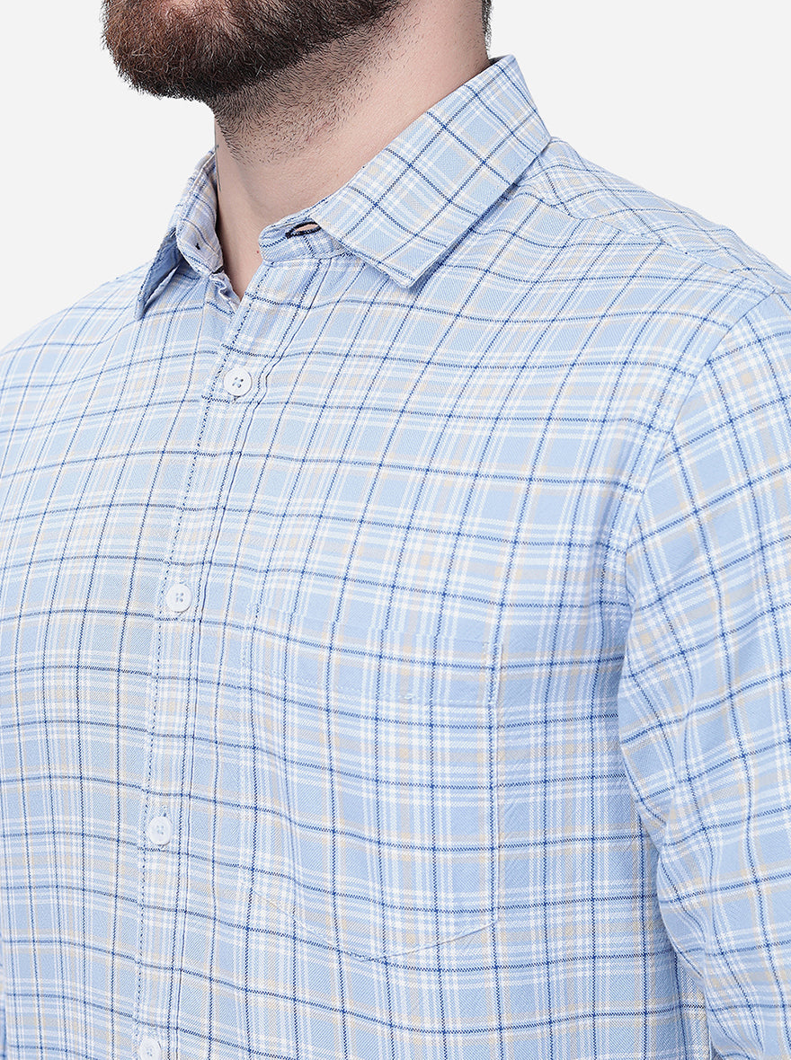 Dusk Blue Checked Slim Fit Semi Casual Shirt | Greenfibre