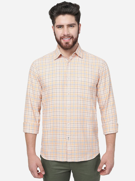 Orange Checked Slim Fit Casual Shirt | Greenfibre