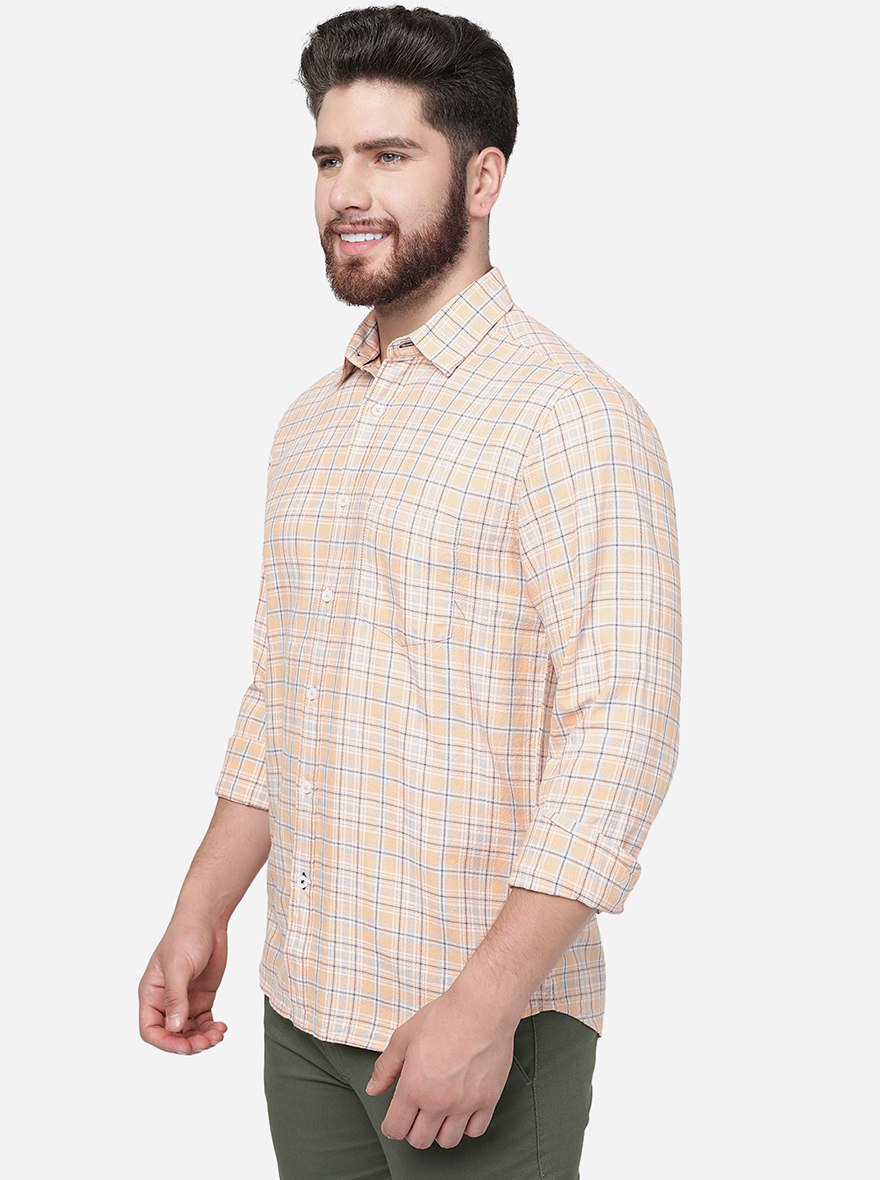 Orange Checked Slim Fit Casual Shirt | Greenfibre