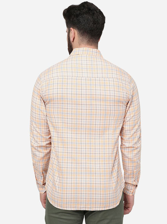 Orange Checked Slim Fit Casual Shirt | Greenfibre