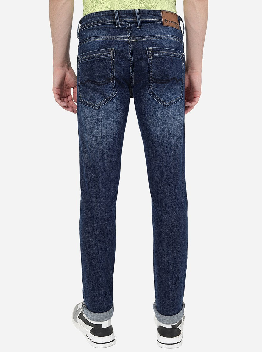 Navy Blue Washed Narrow Fit Jeans | Greenfibre