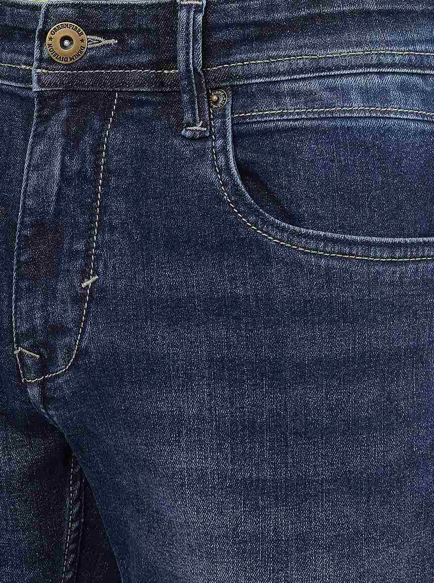 Navy Blue Washed Narrow Fit Jeans | Greenfibre
