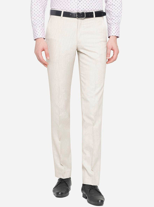 Beige Solid Slim Fit Formal Trouser | Greenfibre
