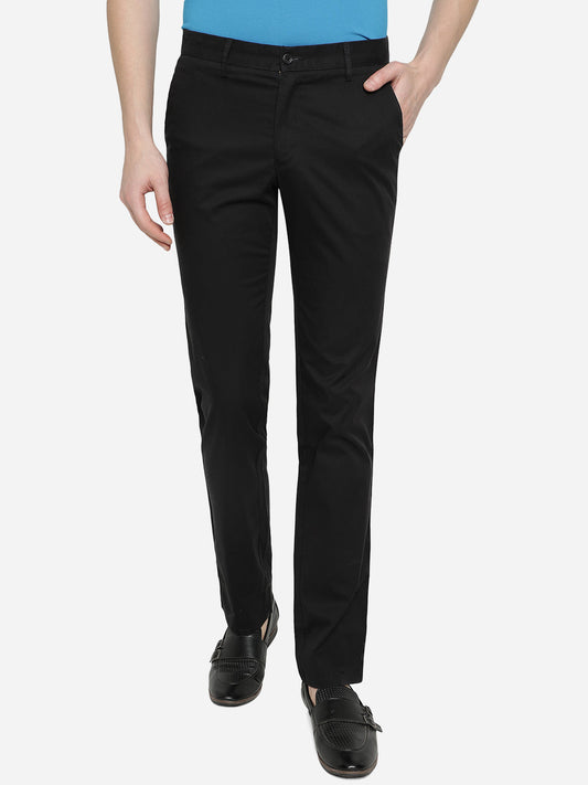 Black Solid Slim Fit Casual Trouser | Greenfibre