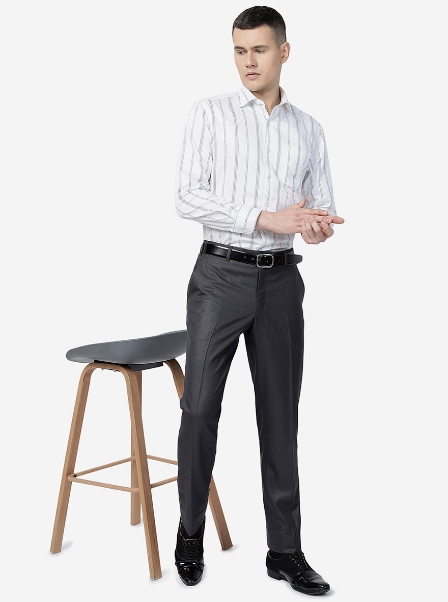 Grey Solid Classic Fit Formal Trouser | Greenfibre