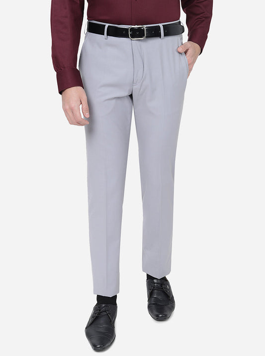 Grey Solid Slim Fit Formal Trouser | Greenfibre