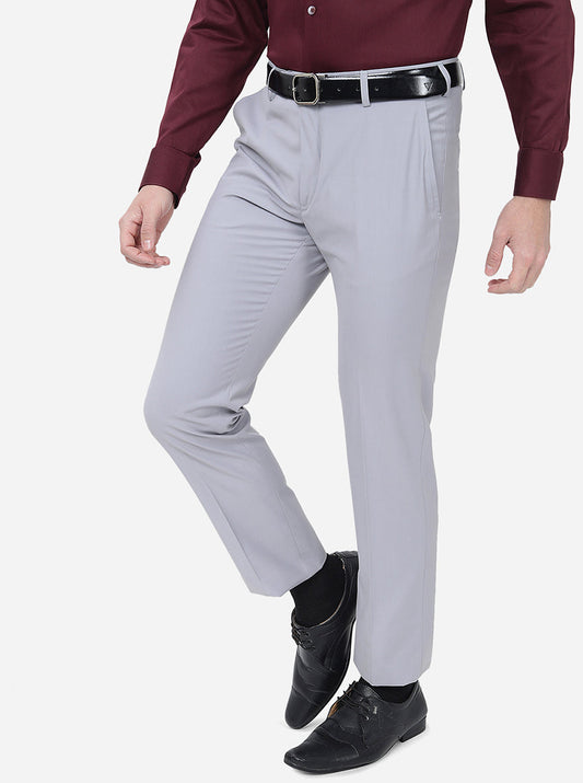 Grey Solid Slim Fit Formal Trouser | Greenfibre
