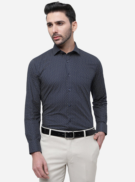 Blue Printed Slim Fit Formal Shirt | Greenfibre
