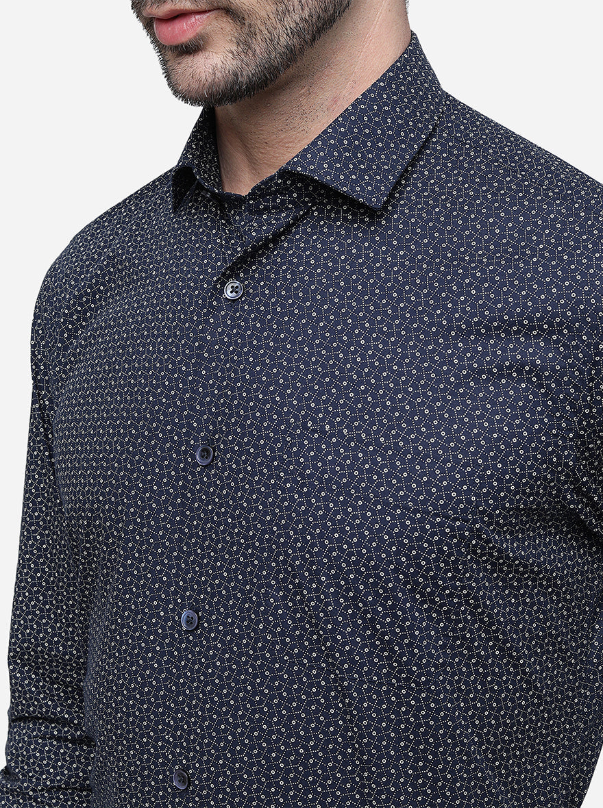 Blue Printed Slim Fit Formal Shirt | Greenfibre