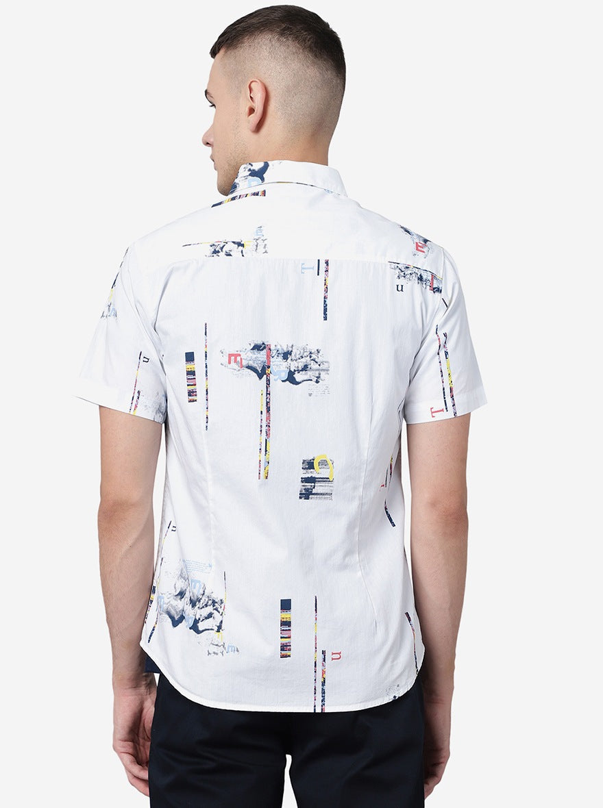 White Printed Slim Fit Casual Shirt | Greenfibre