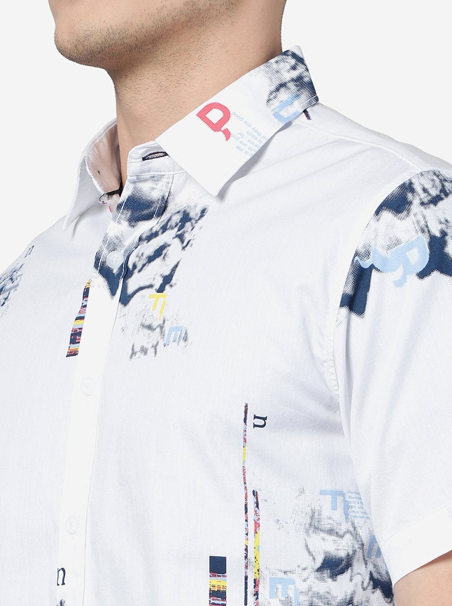 White Printed Slim Fit Casual Shirt | Greenfibre