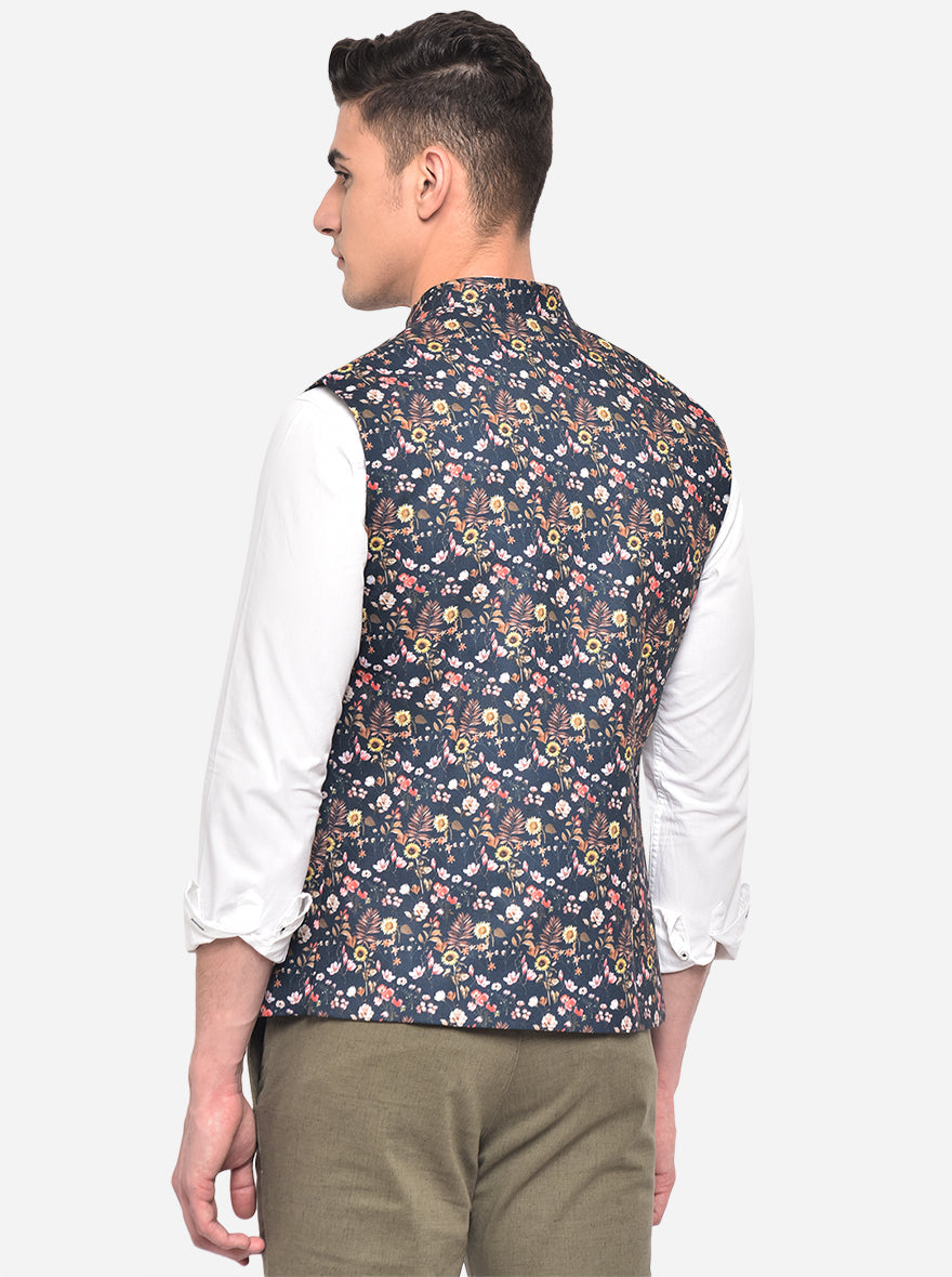 Black Printed Bandhgala Jacket | Greenfibre