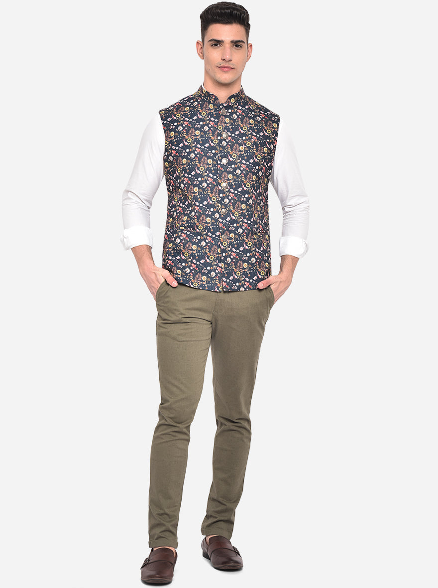 Black Printed Bandhgala Jacket | Greenfibre