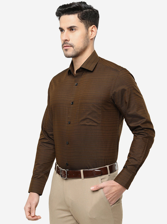 Coffee Brown Striped Slim Fit Formal Shirt | Greenfibre