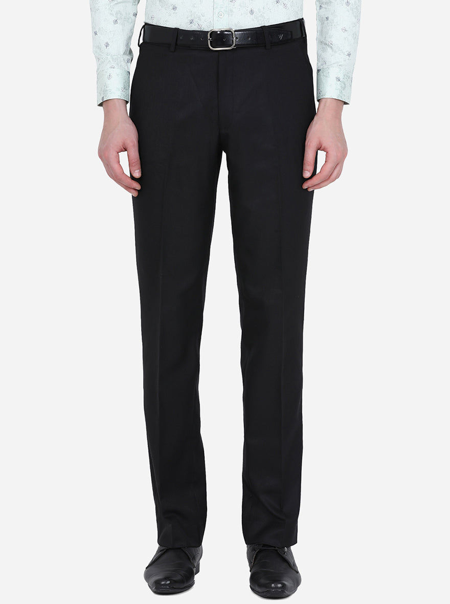 Black Solid Classic fit Formal Trouser | Greenfibre