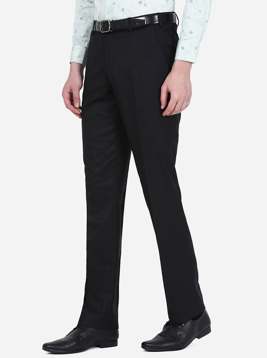 Black Solid Classic fit Formal Trouser | Greenfibre