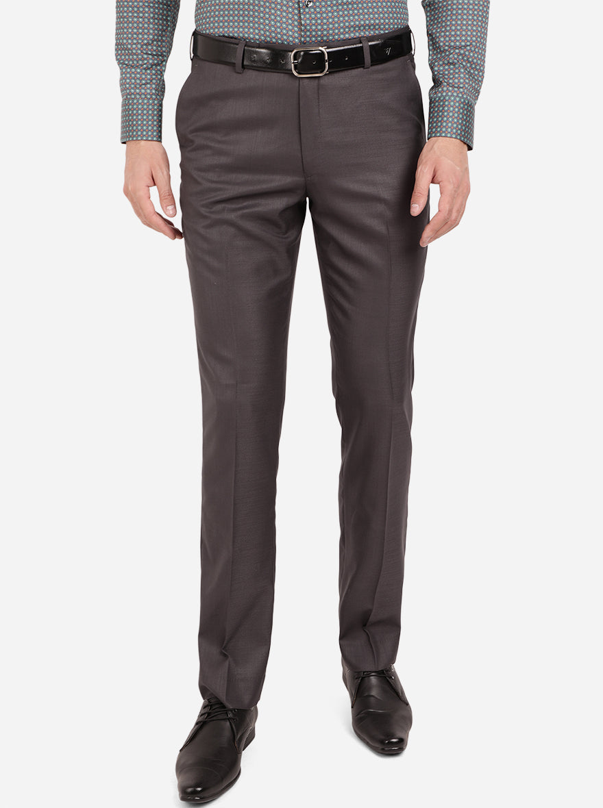 Dark Grey Solid Classic Fit Formal Trouser | Greenfibre