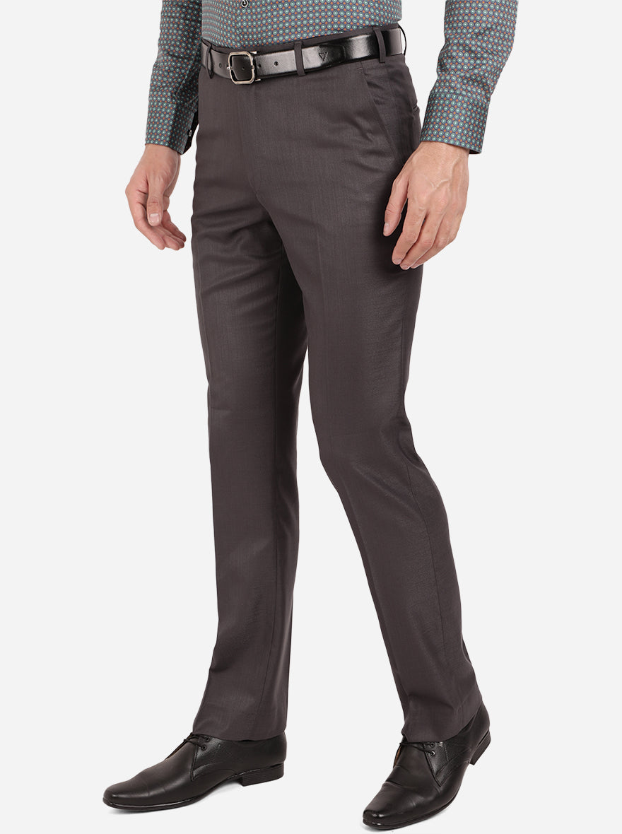 Dark Grey Solid Classic Fit Formal Trouser | Greenfibre