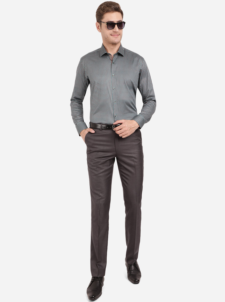 Dark Grey Solid Classic Fit Formal Trouser | Greenfibre