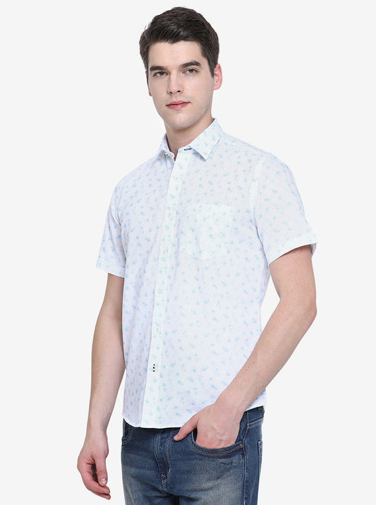 Bright White Printed Slim Fit Casual Shirt | Greenfibre