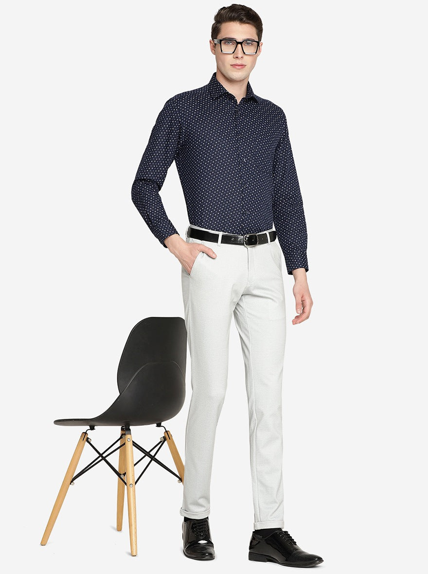 Navy Blue Printed Slim Fit Formal Shirt | Greenfibre