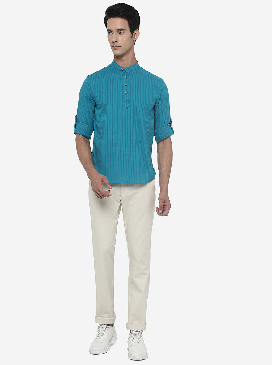 Cream Solid Super Slim Fit Casual Trouser | Greenfibre