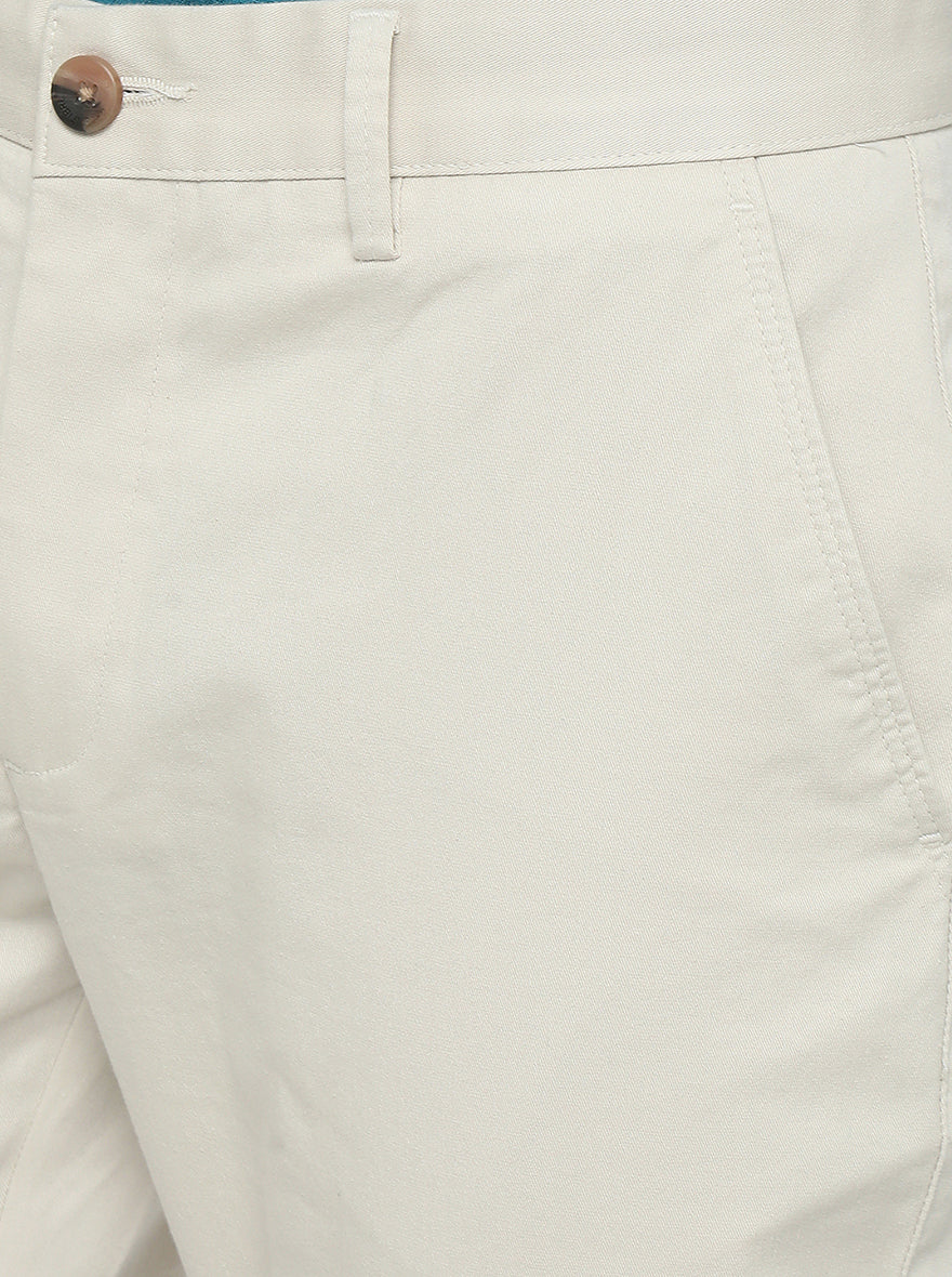 Cream Solid Super Slim Fit Casual Trouser | Greenfibre