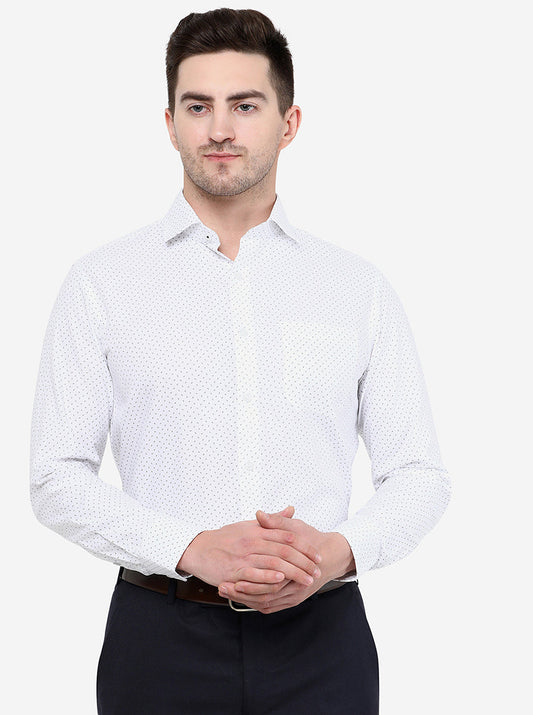 White & Blue Printed Slim Fit Formal Shirt | Greenfibre