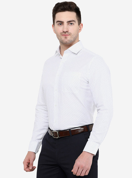 White & Blue Printed Slim Fit Formal Shirt | Greenfibre