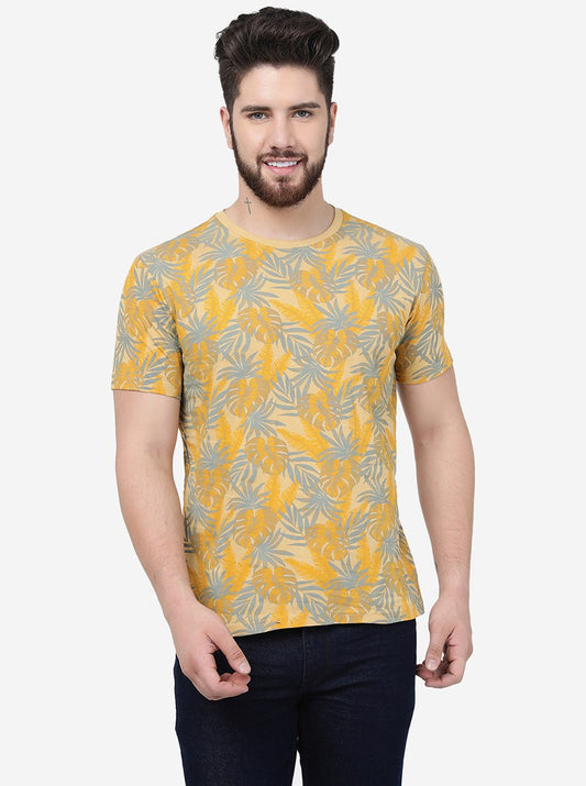 Beige Printed Slim Fit T-Shirt | Greenfibre