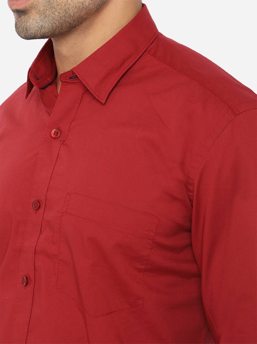 Cardinal Red Solid Smart Fit Casual Shirt | Greenfibre