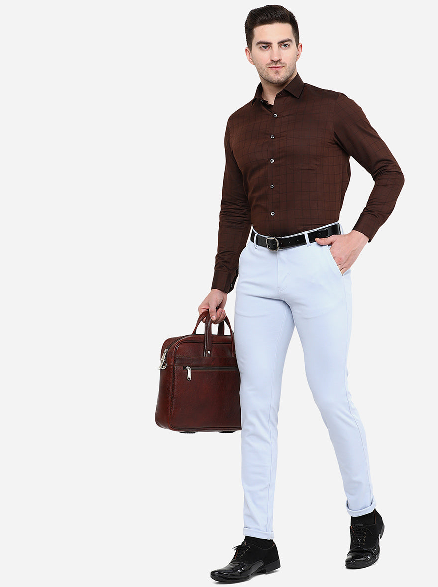Brown Checked Slim Fit Formal Shirt | Greenfibre
