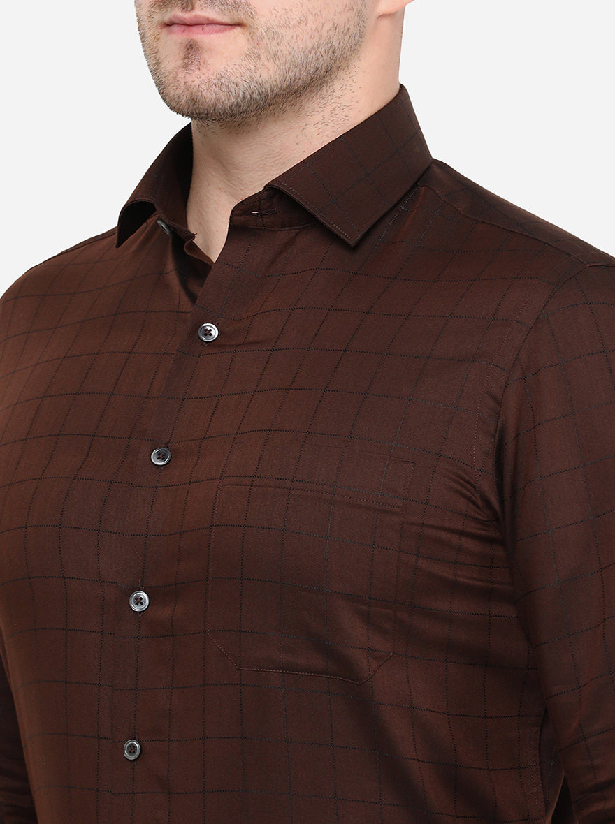 Brown Checked Slim Fit Formal Shirt | Greenfibre