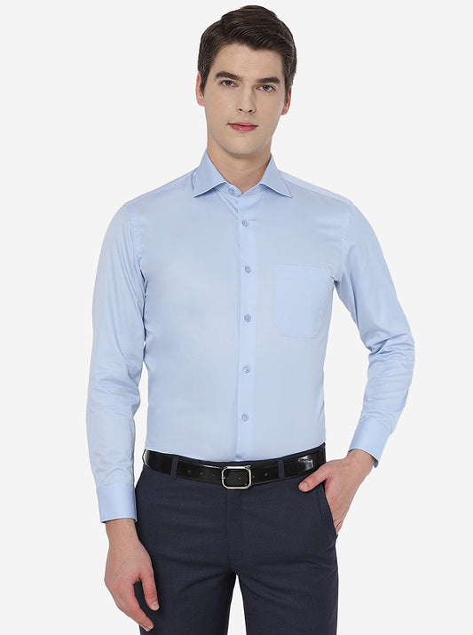 Sky Blue Solid Slim Fit Formal Shirt | Greenfibre